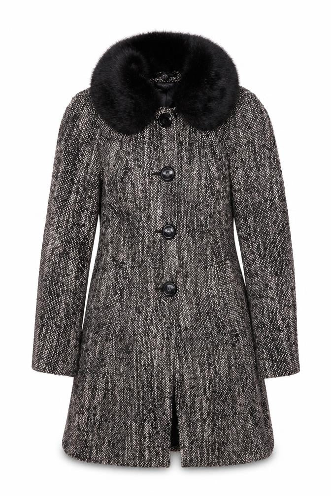 Front view of Debenhams Women's Black Pea Coat, size 10, with Fur Trim