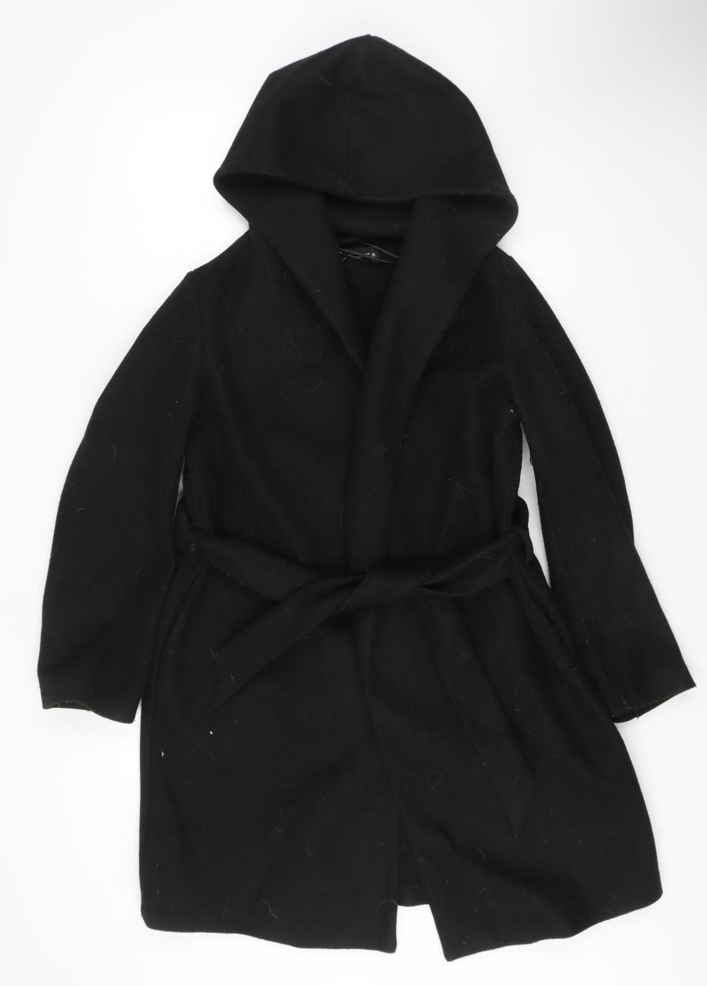 Zara Women's Black Belted Hooded Coat Size S