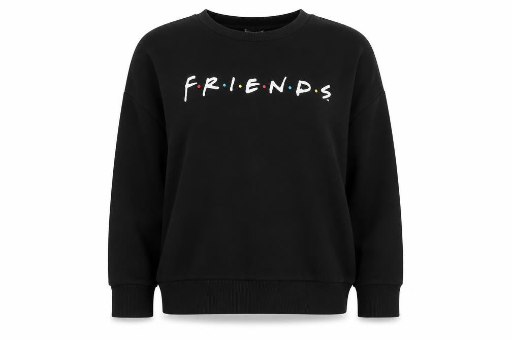 Front view of FRIENDS Women's Black Sweatshirt, size 10/12