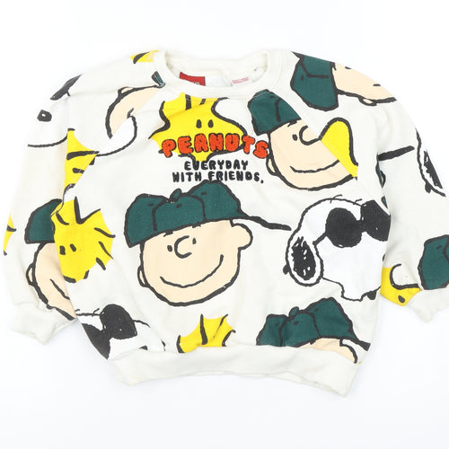 Zara Boys Multicoloured Cartoon Sweatshirt 4-5 Years - Peanuts Crew Neck