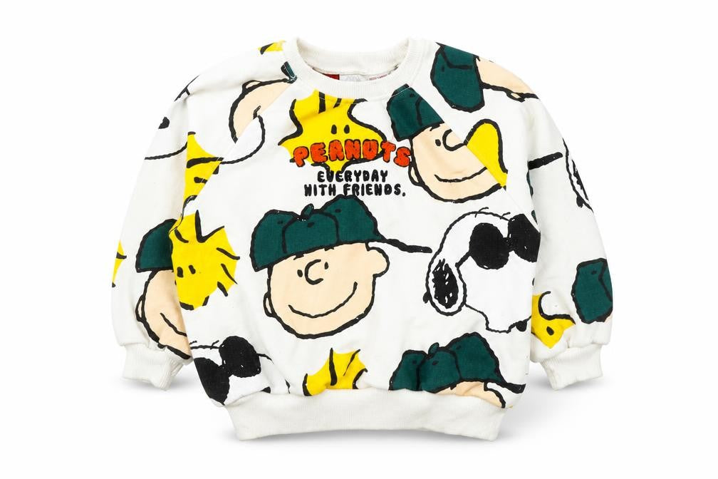 Front view of Zara boys’ multicoloured cartoon sweatshirt 4-5 years - peanuts crew neck