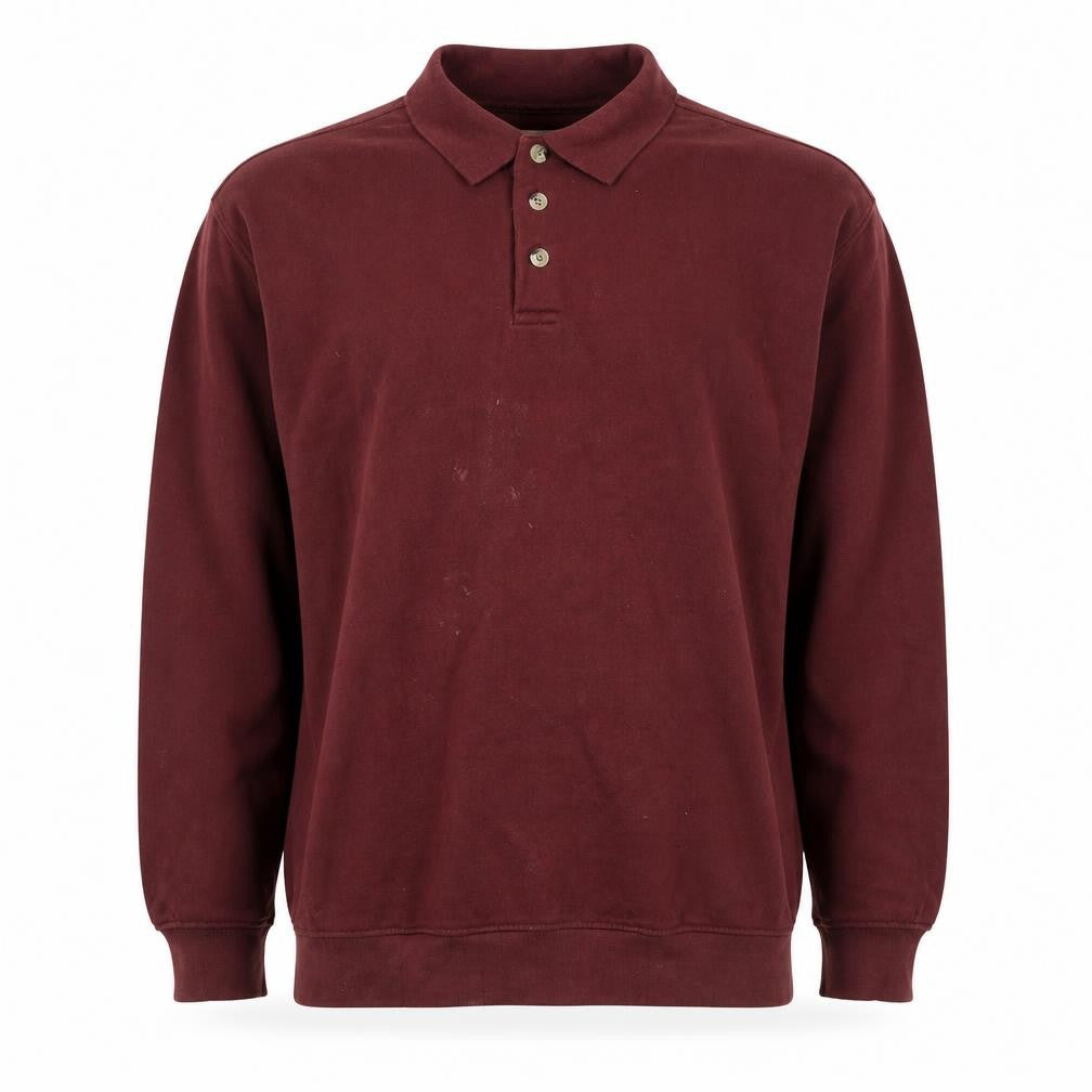 Front view of EWM Men's Red Long Sleeve Polo Shirt -, size L