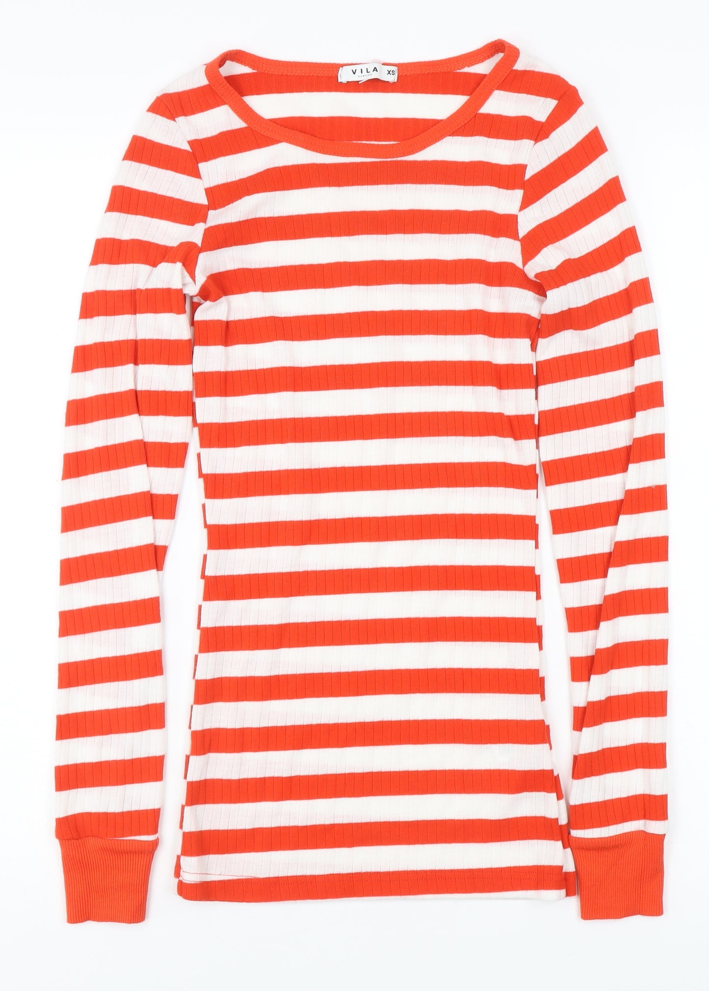 VILA Women's Orange Striped T-Shirt XS
