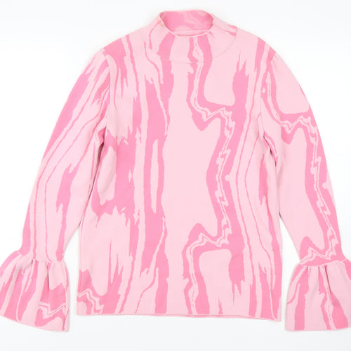 River Island Women’s Pink Mock Neck Bell Sleeve Jumper