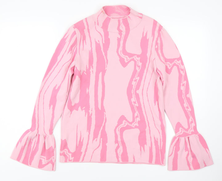 River Island Women’s Pink Mock Neck Bell Sleeve Jumper