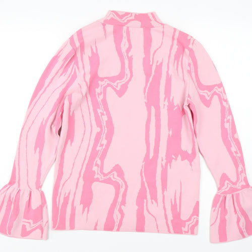 River Island Women’s Pink Mock Neck Bell Sleeve Jumper