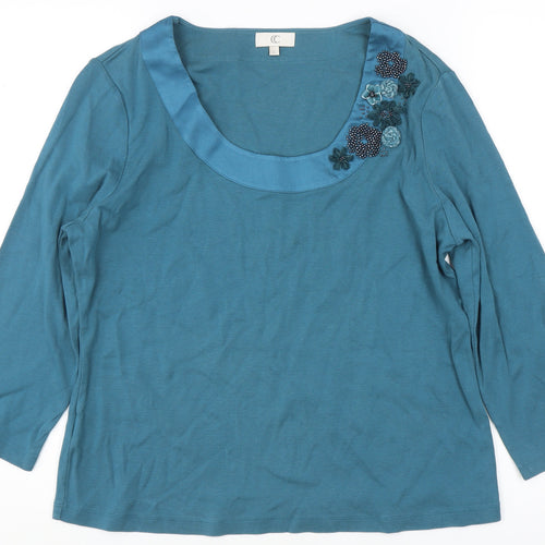 Blue Women's 3/4 Sleeve Scoop Neck Beaded Blouse