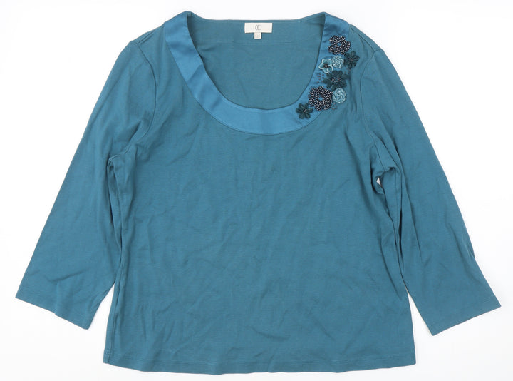 Blue Women's 3/4 Sleeve Scoop Neck Beaded Blouse