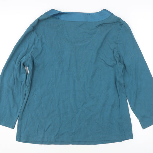 Blue Women's 3/4 Sleeve Scoop Neck Beaded Blouse