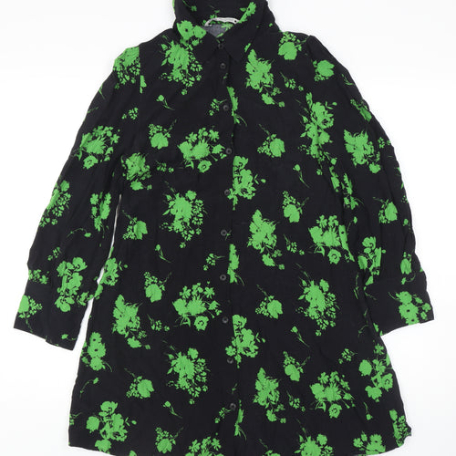 Zara Women's Black Floral Button-Up Shirt M