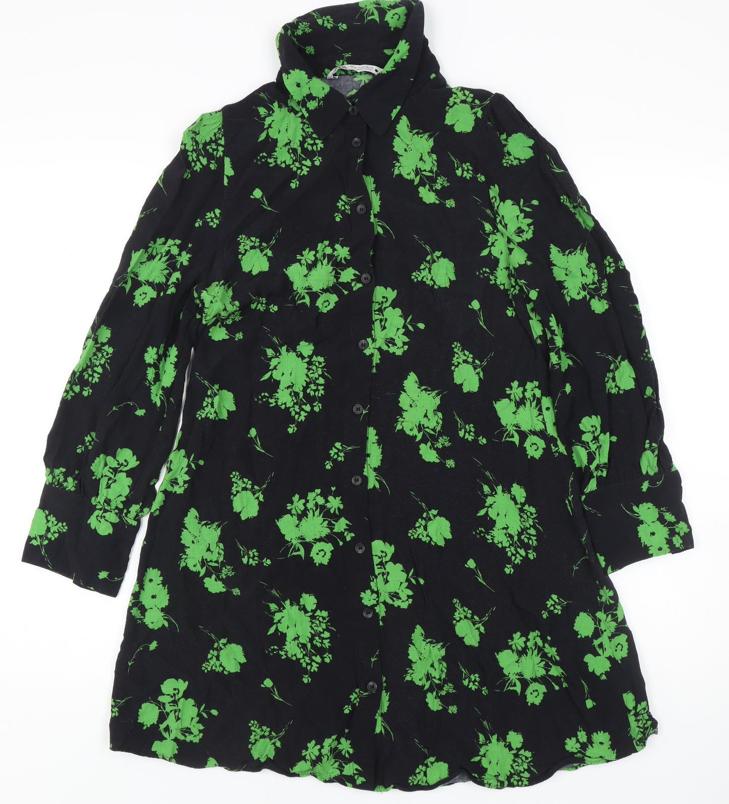Zara Women's Black Floral Button-Up Shirt M