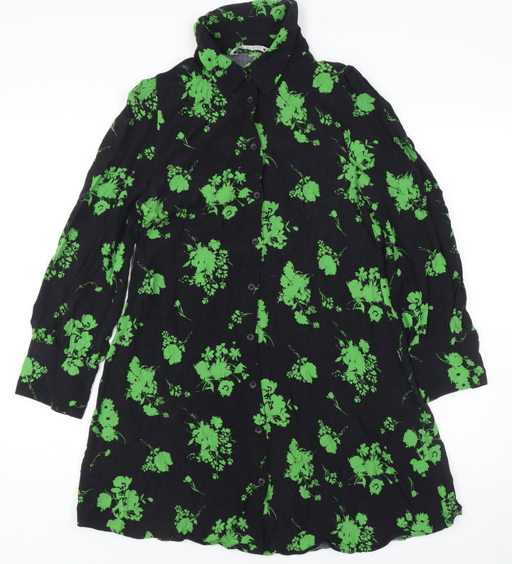 Zara Women's Black Floral Button-Up Shirt M