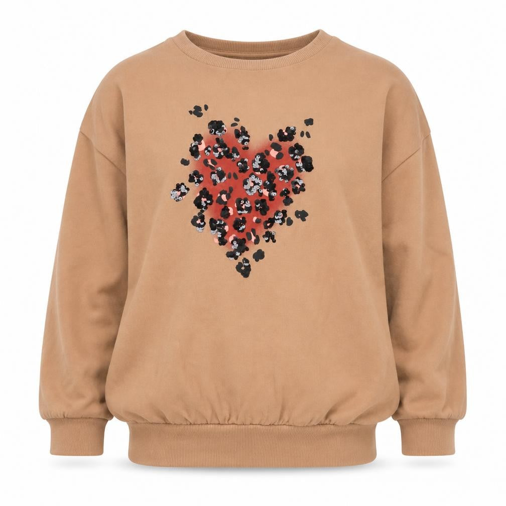 Front view of Next girls’ brown pullover sweatshirt, size 11, - graphic print