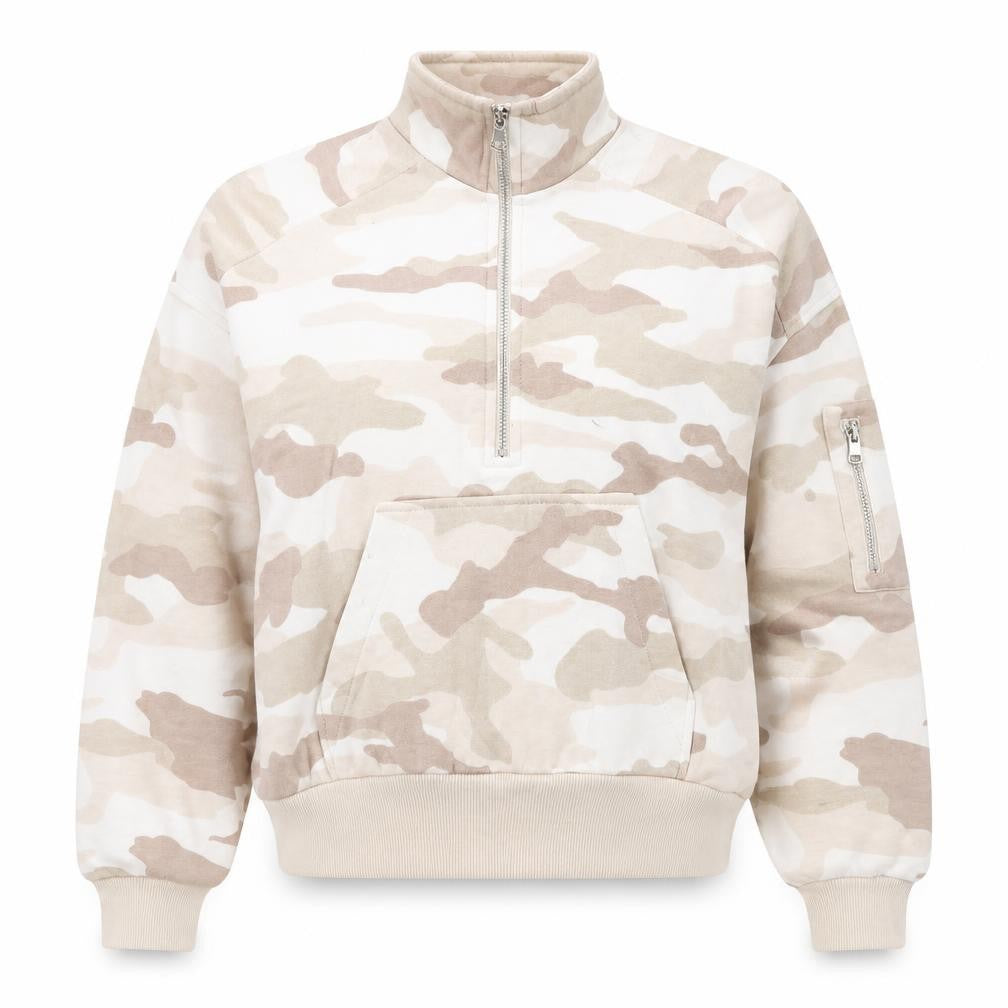 Front view of Divided Women's Beige Camo Full Zip Sweatshirt XS