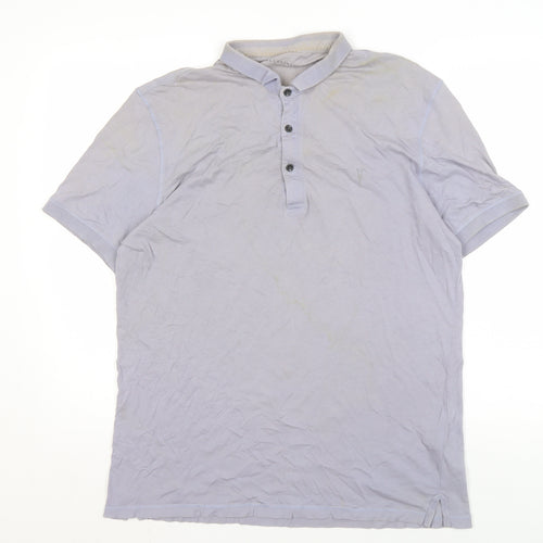 AllSaints Men's Grey Polo Shirt Size L Short Sleeve Cotton