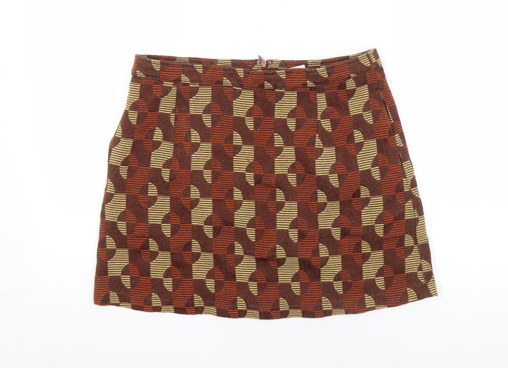 ilk + ERNIE Women's Brown Geometric Skirt L