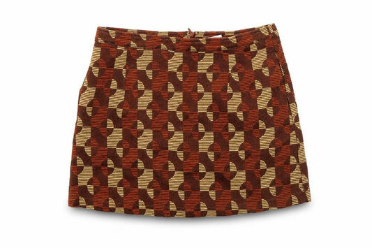 Front view of ilk + ERNIE Women's Brown Geometric Skirt L