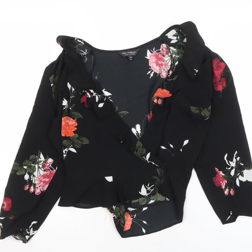 Miss Selfridge Women's Black Floral Wrap Blouse Size 14