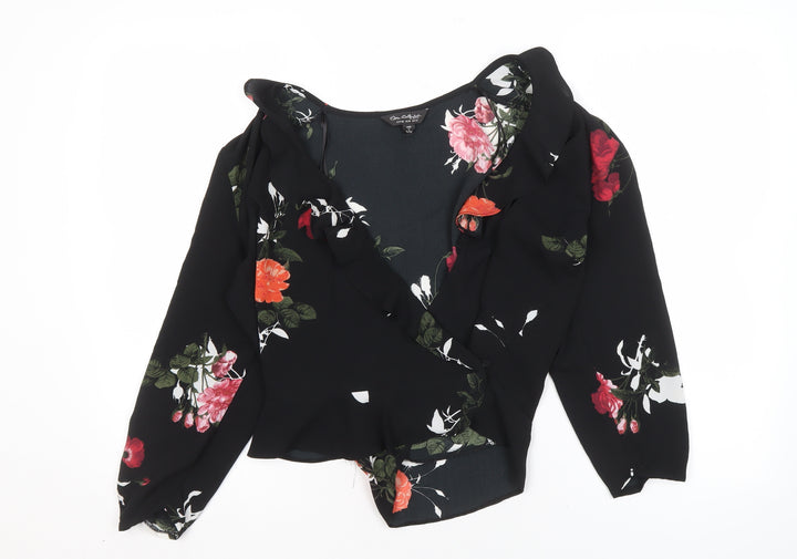 Miss Selfridge Women's Black Floral Wrap Blouse Size 14