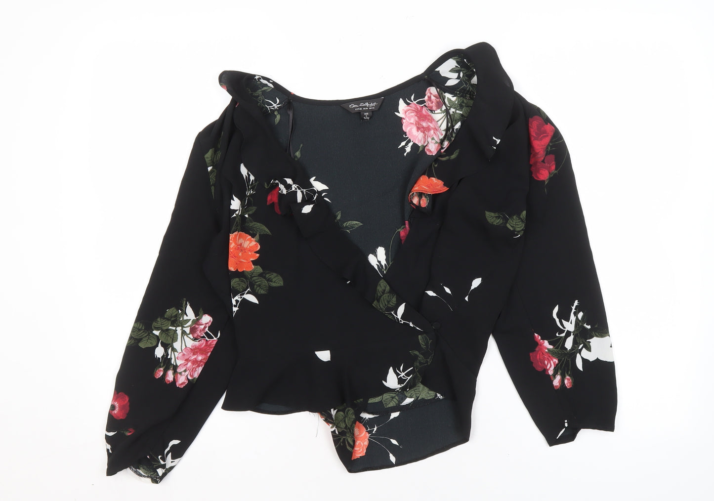 Miss Selfridge Women's Black Floral Wrap Blouse Size 14