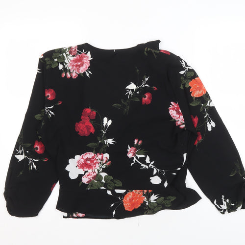 Miss Selfridge Women's Black Floral Wrap Blouse Size 14