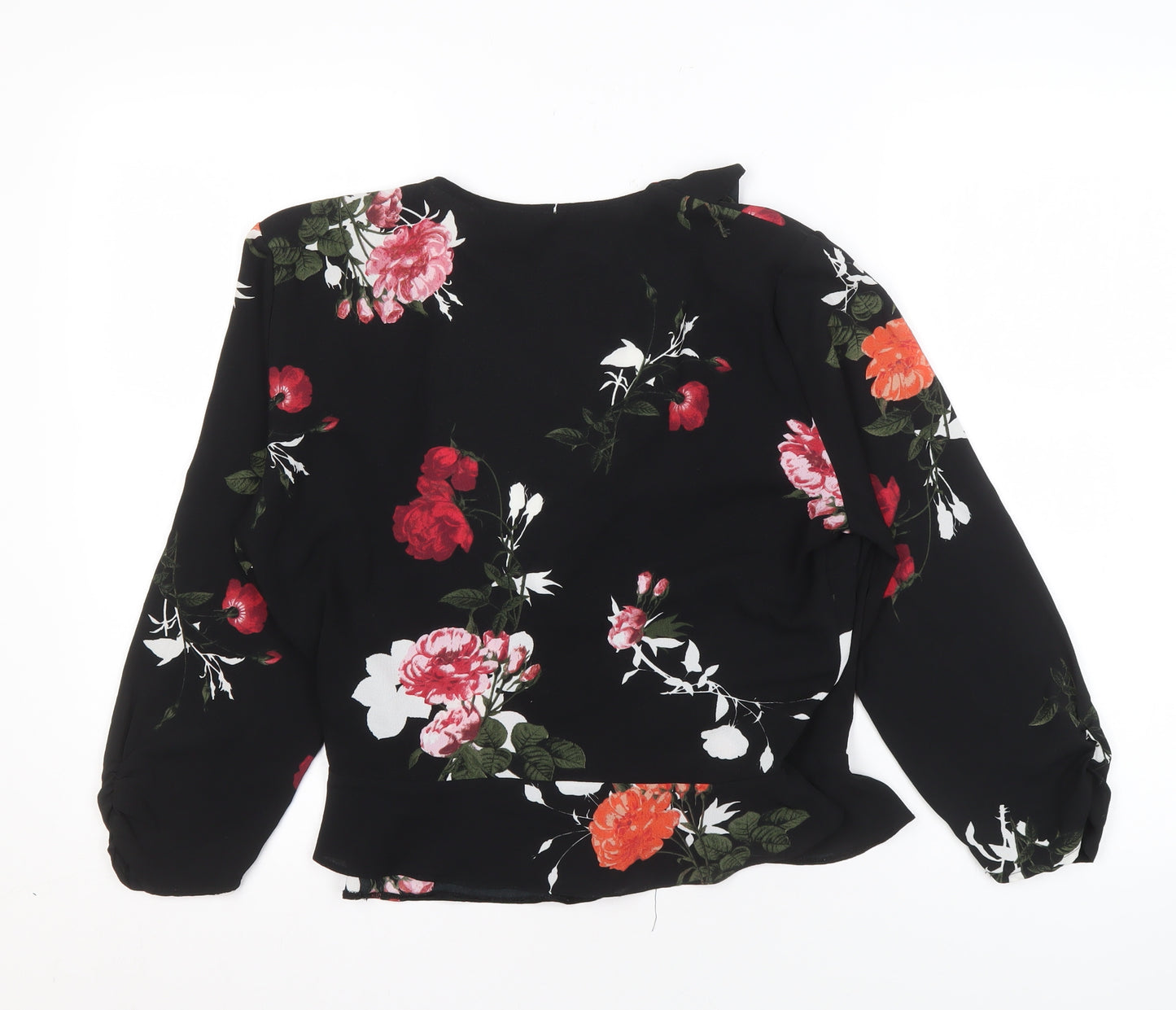 Miss Selfridge Women's Black Floral Wrap Blouse Size 14