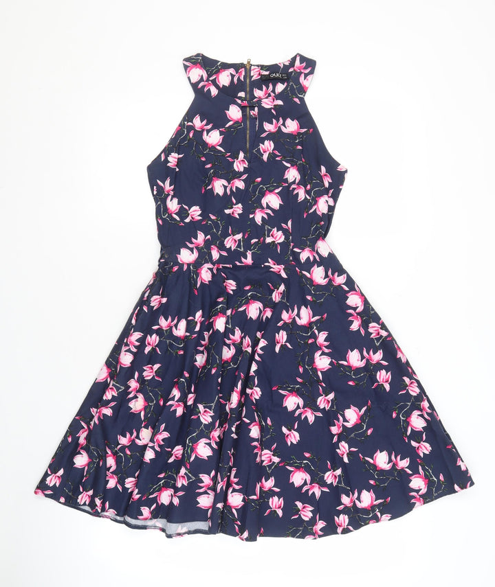 Quiz Women's Blue Floral Fit & Flare Dress, Size 8