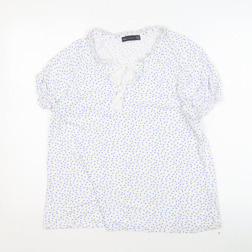 Marks and Spencer Women's White Polka Dot Blouse, Size 14