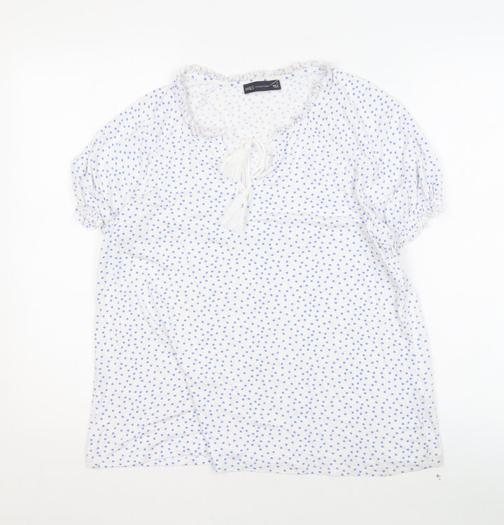 Marks and Spencer Women's White Polka Dot Blouse, Size 14