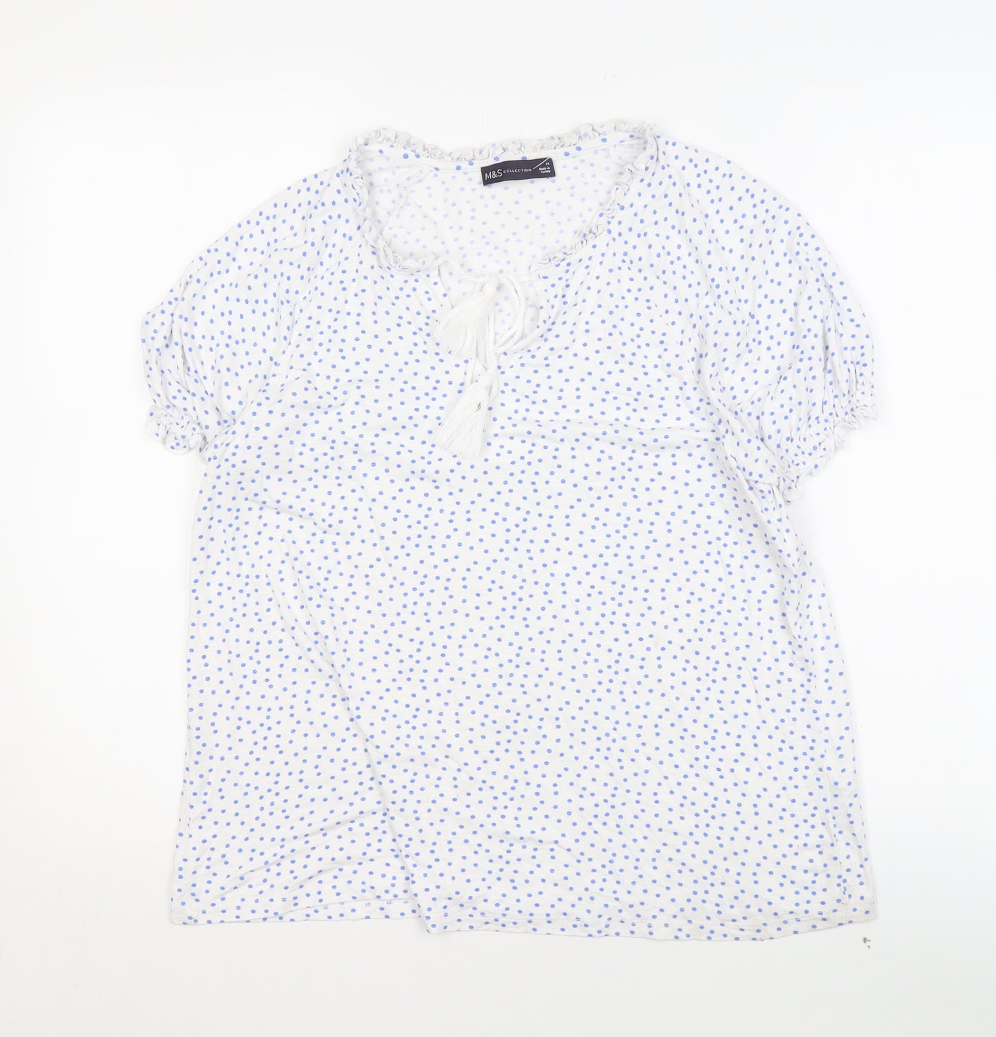 Marks and Spencer Women's White Polka Dot Blouse, Size 14