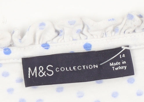 Marks and Spencer Women's White Polka Dot Blouse, Size 14