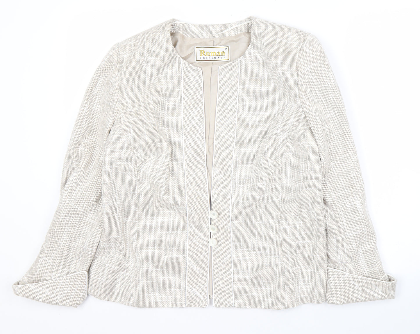 Roman Originals Beige Women's Blazer Size 14 Geometric