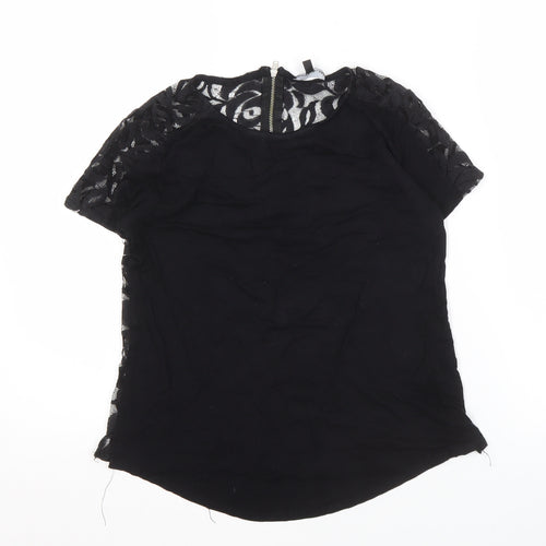Warehouse Women's Black Lace Blouse, Size 8, Short Sleeve