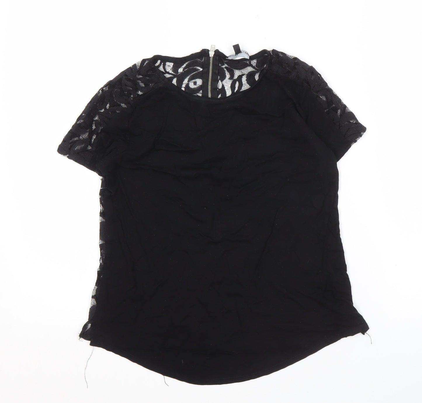 Warehouse Women's Black Lace Blouse, Size 8, Short Sleeve