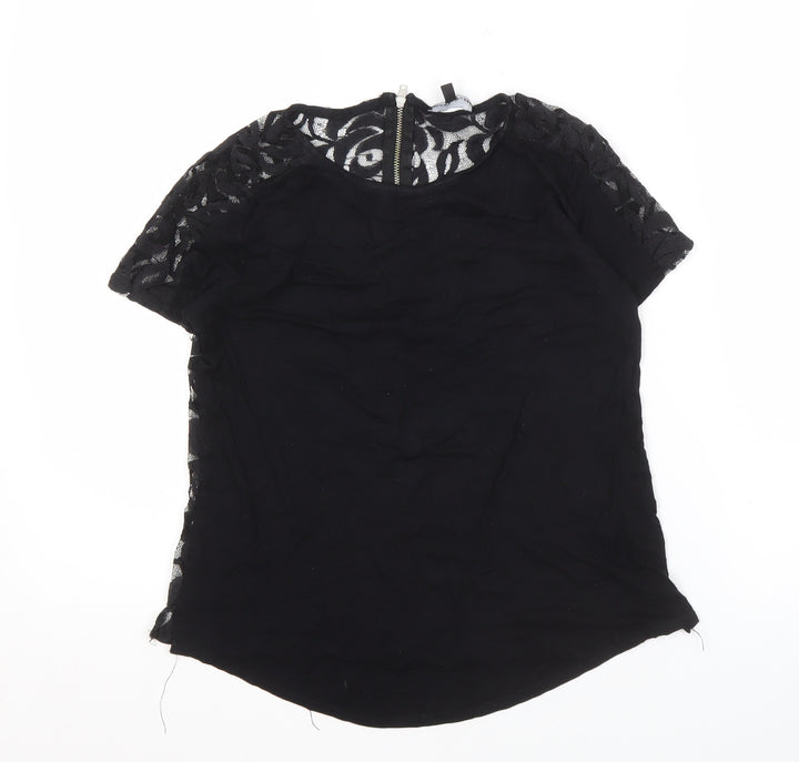 Warehouse Women's Black Lace Blouse, Size 8, Short Sleeve