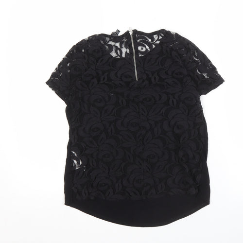 Warehouse Women's Black Lace Blouse, Size 8, Short Sleeve