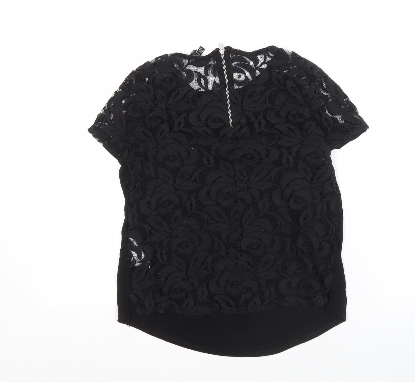 Warehouse Women's Black Lace Blouse, Size 8, Short Sleeve