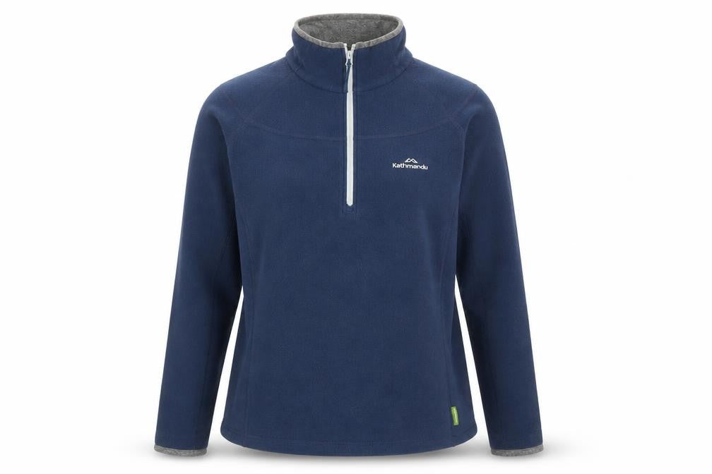 Front view of Kathmandu Women's Blue 1/2 Zip Fleece Sweatshirt, size 14