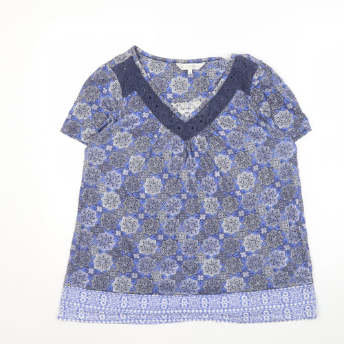RJR John Rocha Women’s Blue Geometric V-Neck Blouse Size 14