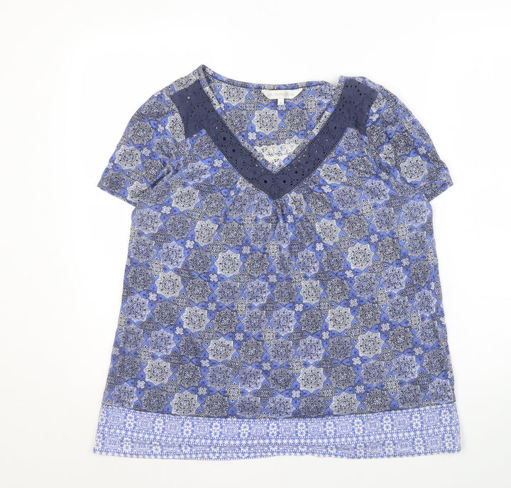 RJR John Rocha Women’s Blue Geometric V-Neck Blouse Size 14