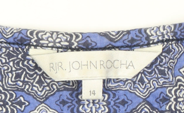 RJR John Rocha Women’s Blue Geometric V-Neck Blouse Size 14