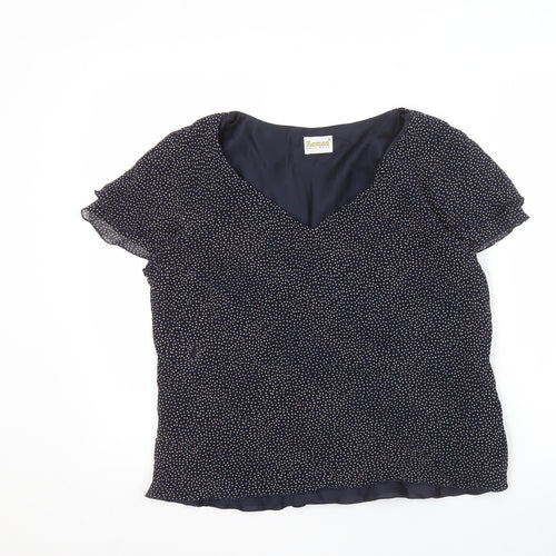 Roman Originals Women's Blue Polka Dot V-Neck Blouse