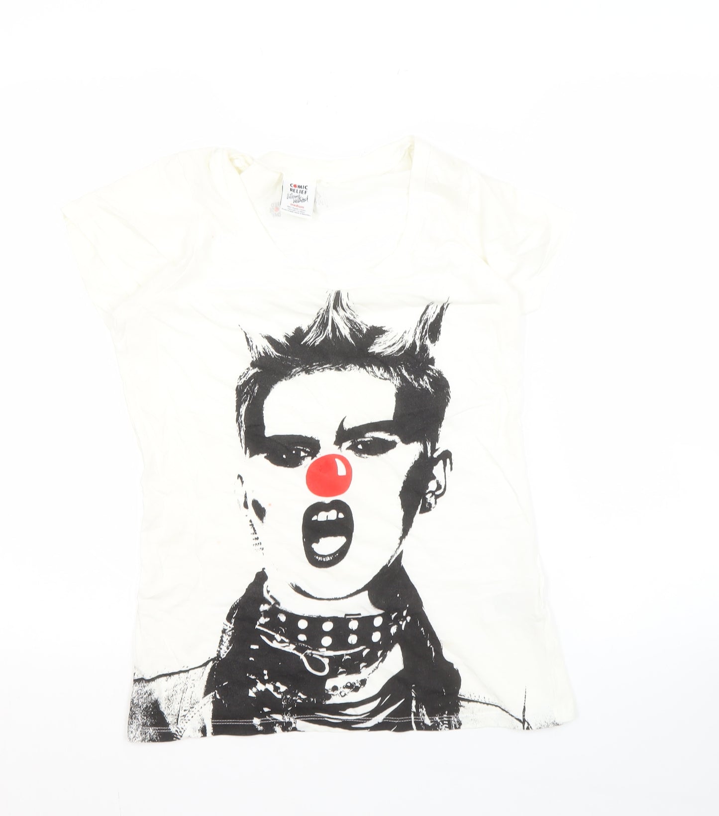 Comic Relief Women's White T-Shirt, Size M, Graphic Casual