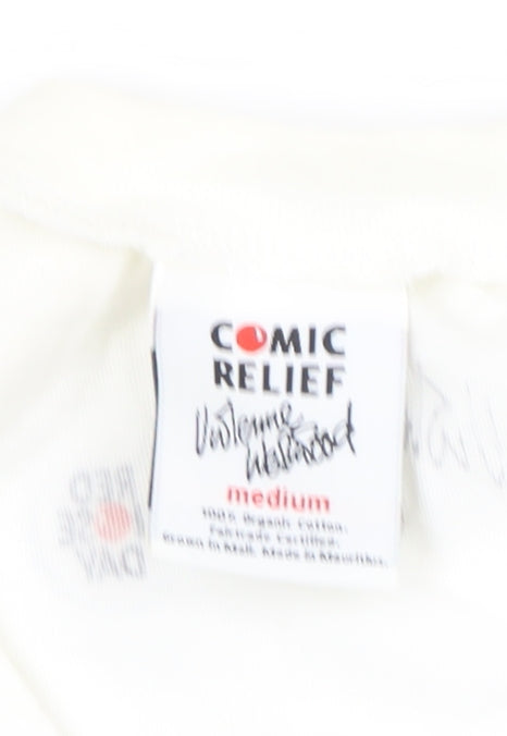 Comic Relief Women's White T-Shirt, Size M, Graphic Casual