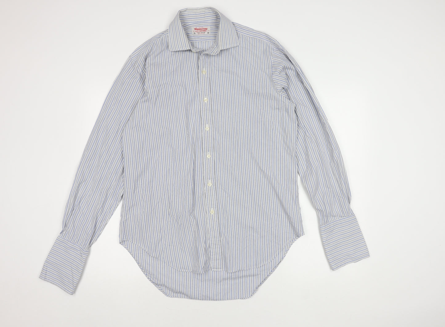 T.M. Lewin & Sons Men's Blue Striped Shirt, 15.5, Long Sleeve