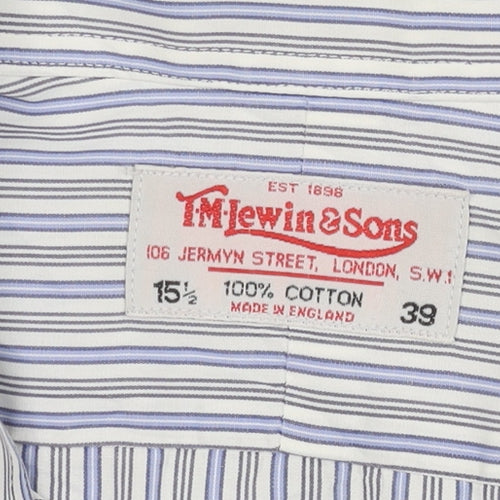 T.M. Lewin & Sons Men's Blue Striped Shirt, 15.5, Long Sleeve