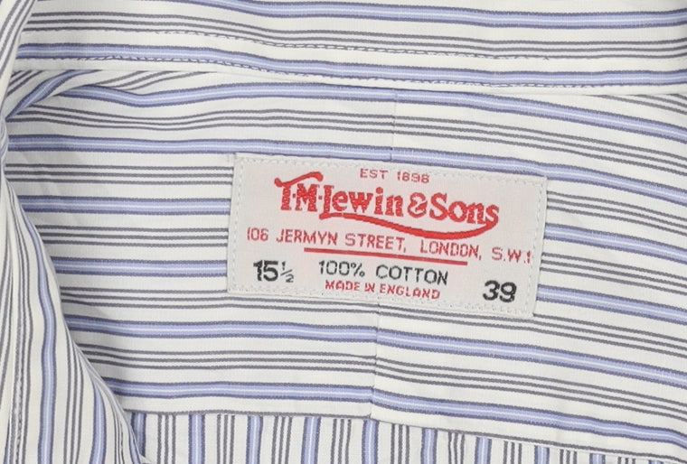 T.M. Lewin & Sons Men's Blue Striped Shirt, 15.5, Long Sleeve