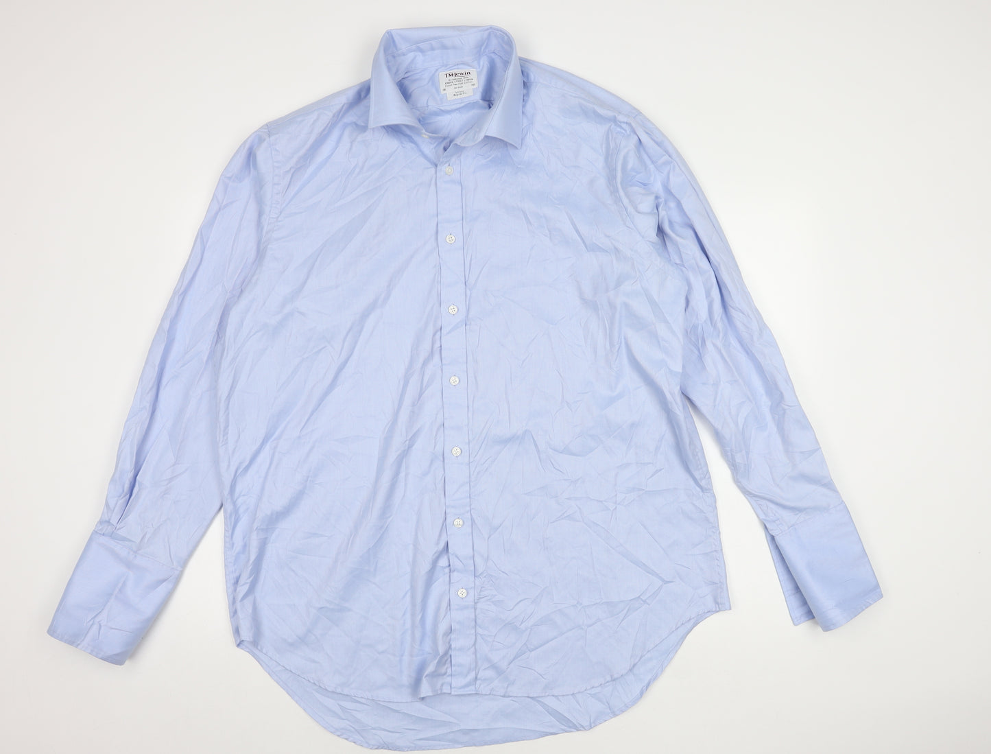 T.M.Lewin Men's Blue Cotton Regular Fit Shirt Size 18
