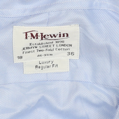 T.M.Lewin Men's Blue Cotton Regular Fit Shirt Size 18