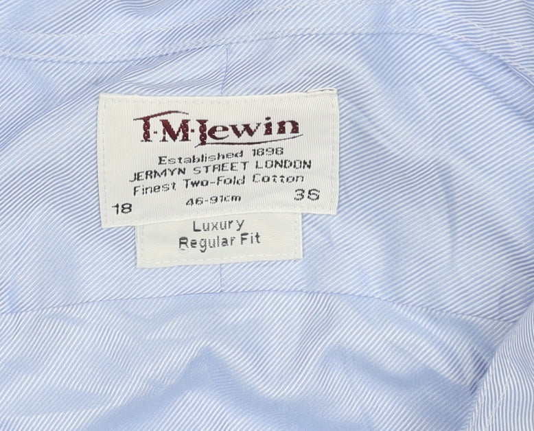 T.M.Lewin Men's Blue Cotton Regular Fit Shirt Size 18